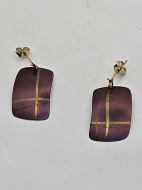 Gold-Striped Purple Drop Earrings - Women's Jewelry